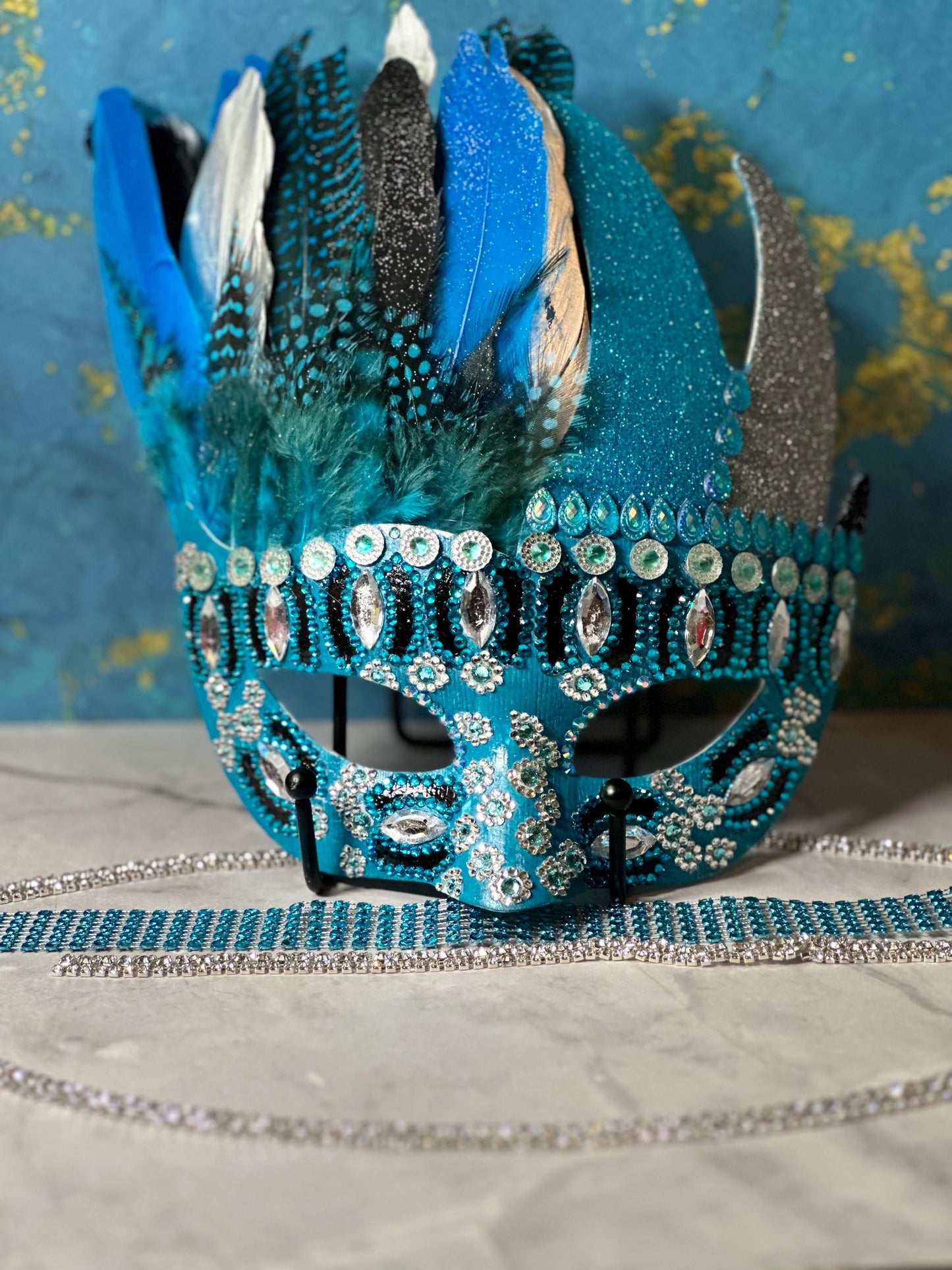 Turquoise Dynasty Feathered Mask