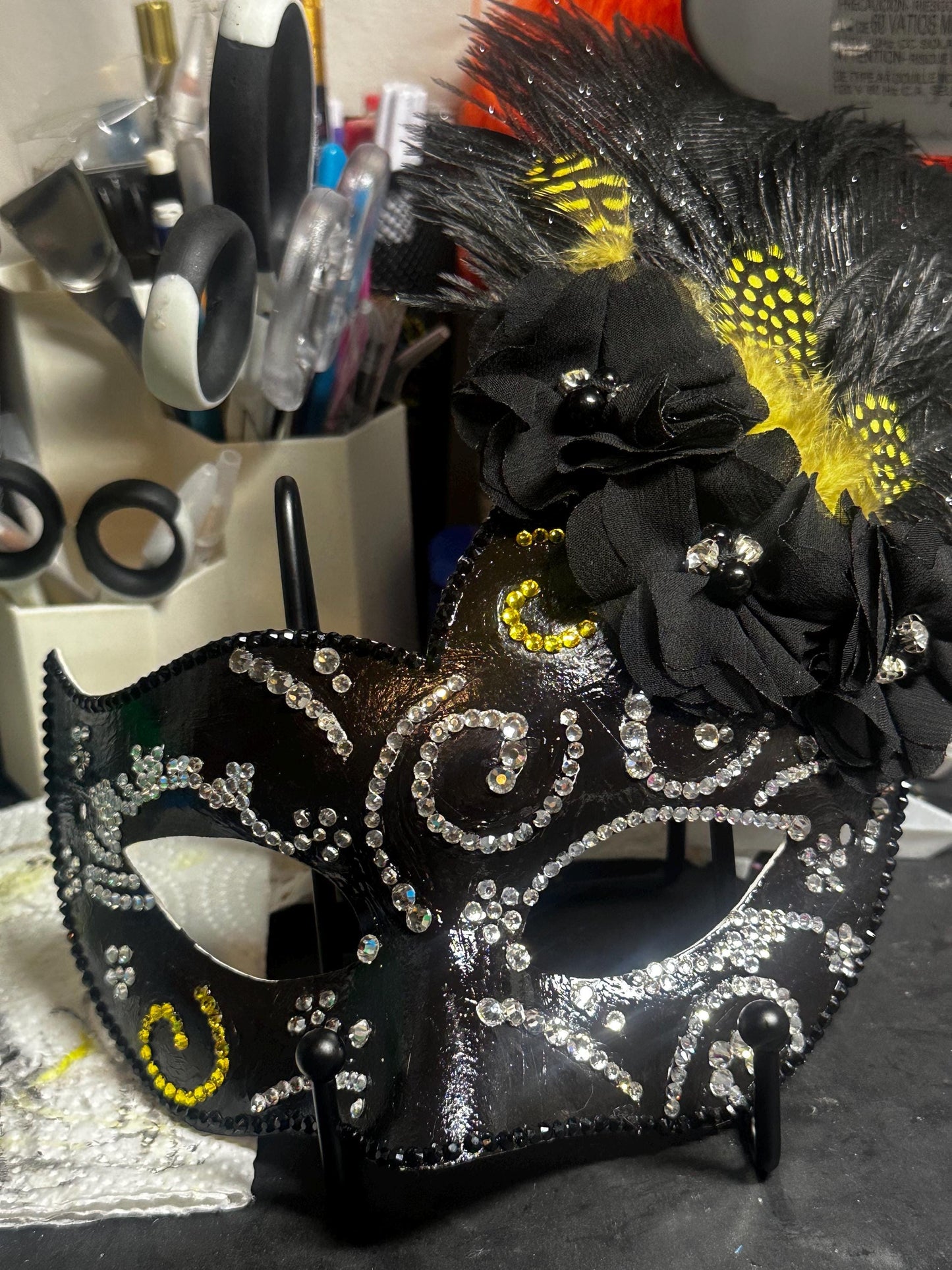 Black Feathered Masquerade Mask: Classy Divine