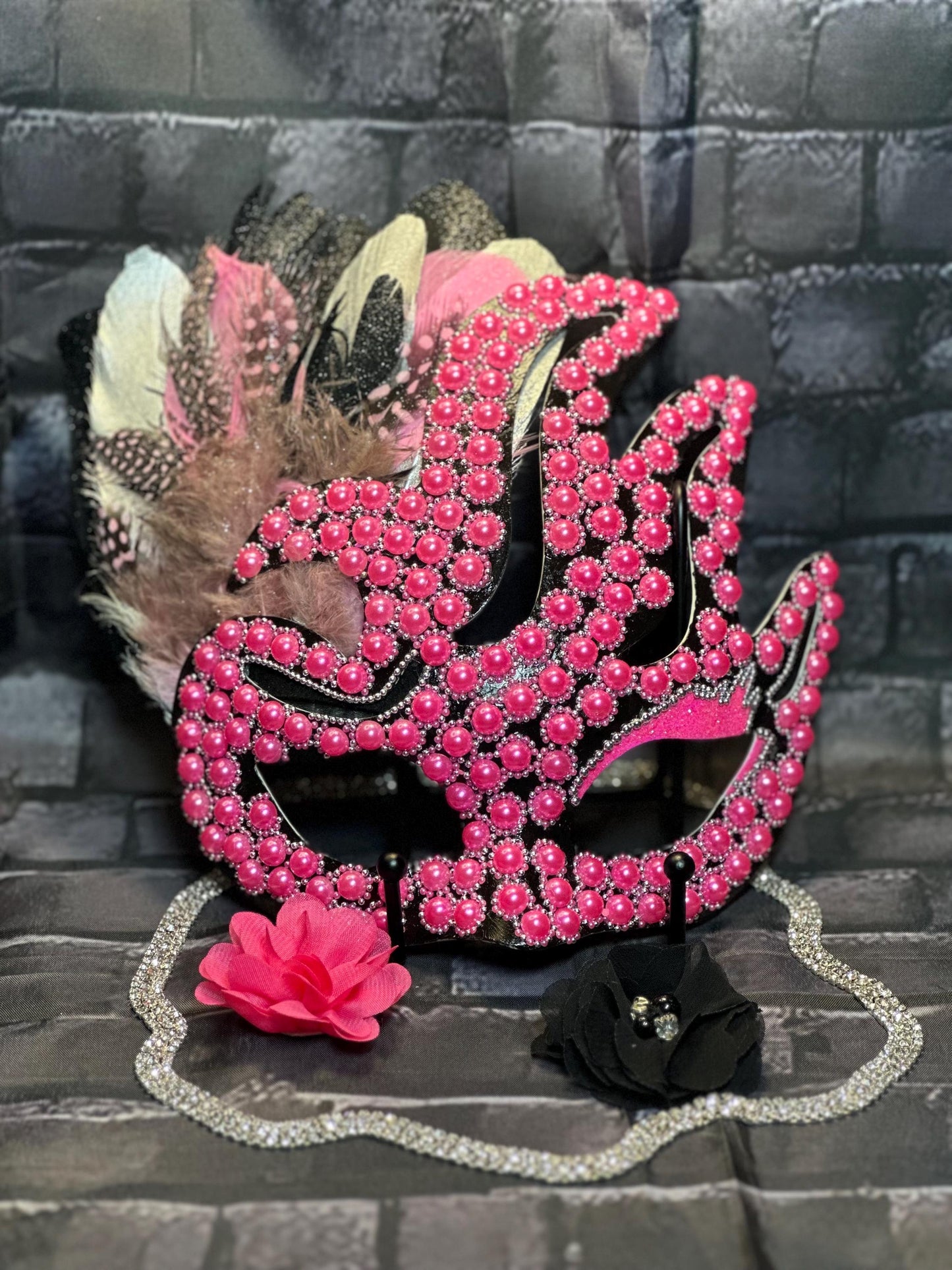 Pink Twilight Mask: Feathered Home Decor
