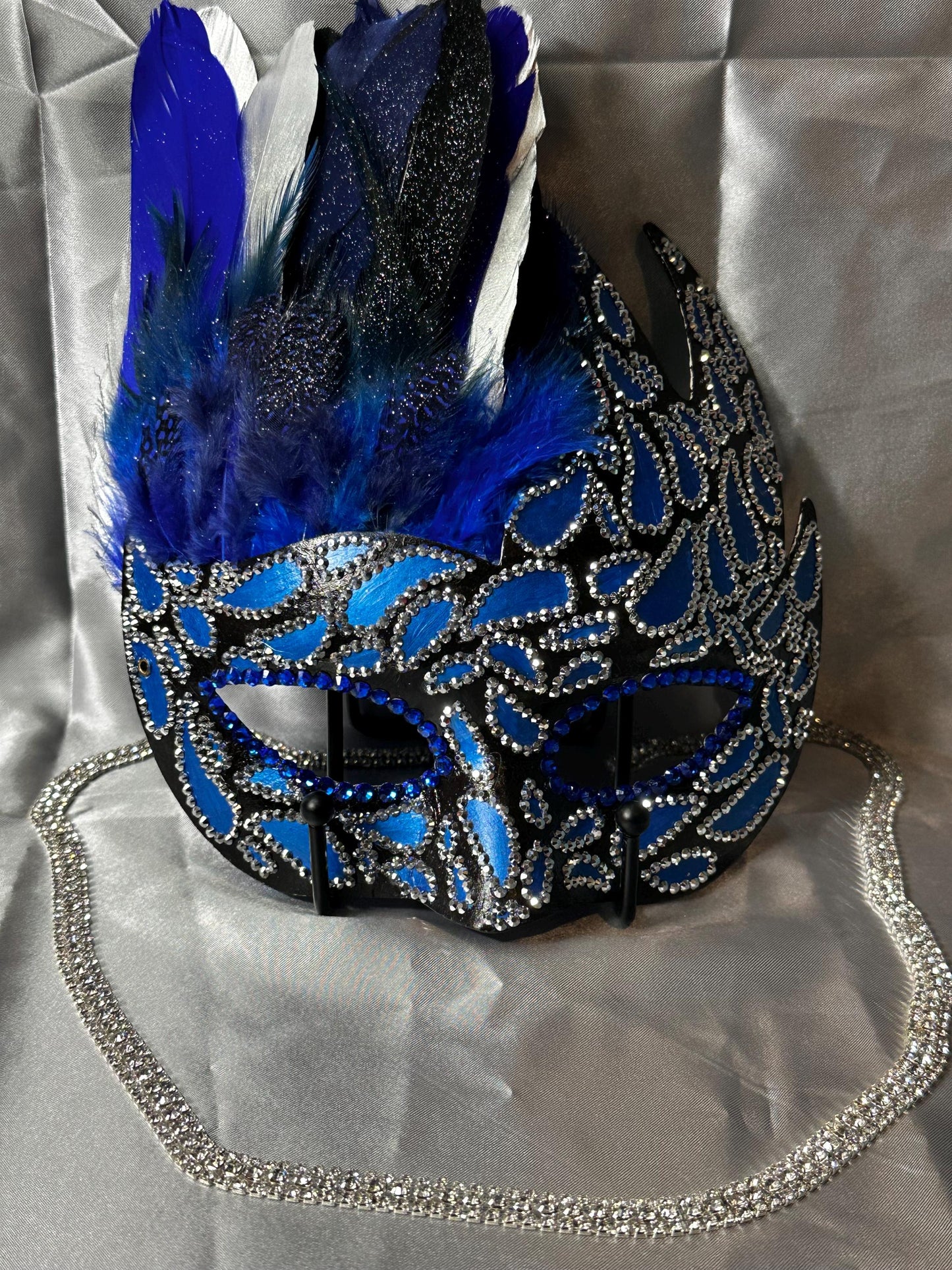 Midnight Rain Mask: Feathered Rhinestone Masquerade Mask