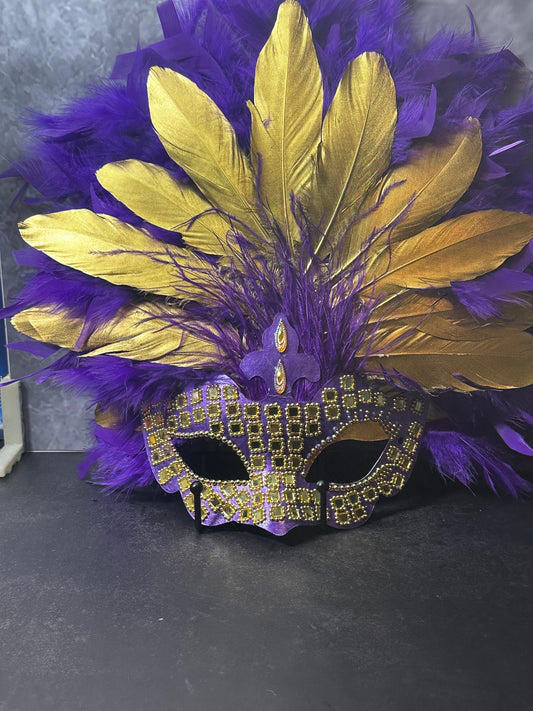 Feathered Masquerade Mask: Purple & Gold Home Decor