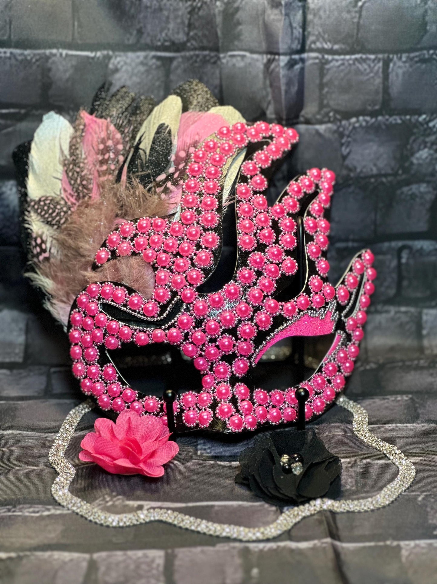 Pink Twilight Mask: Feathered Home Decor