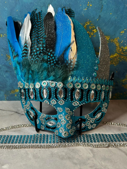 Turquoise Dynasty Feathered Mask