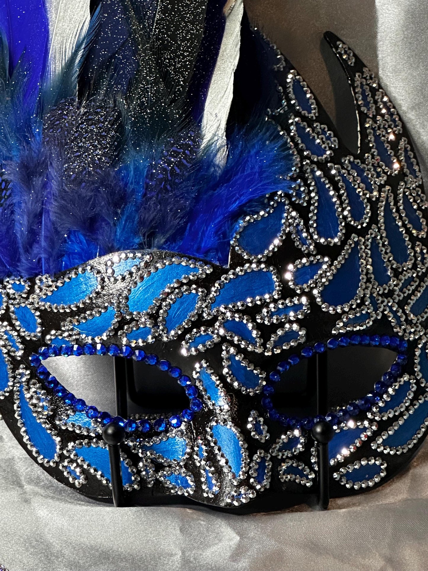 Midnight Rain Mask: Feathered Rhinestone Masquerade Mask