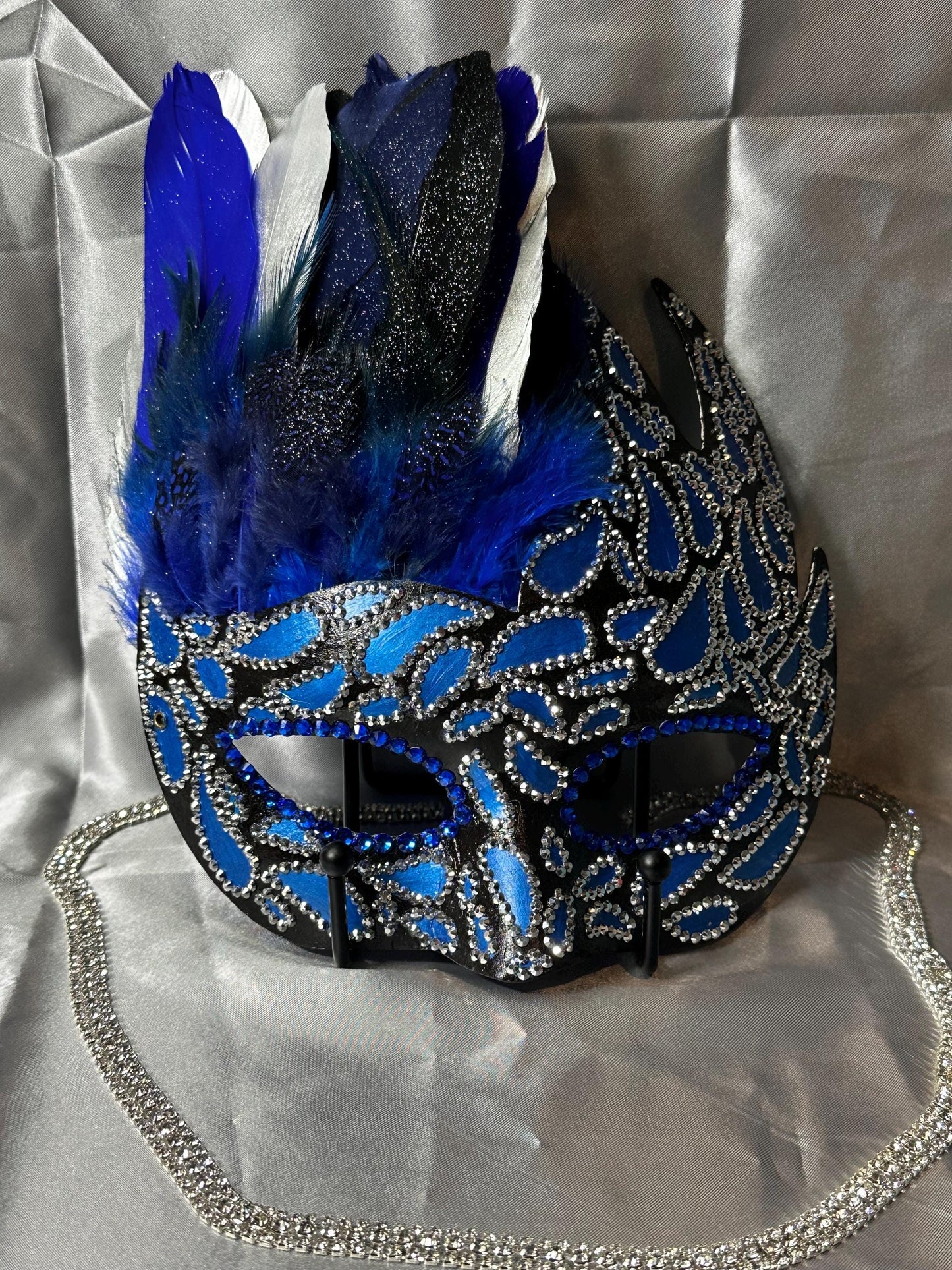 Midnight Rain Mask: Feathered Rhinestone Masquerade Mask