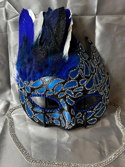 Midnight Rain Mask: Feathered Rhinestone Masquerade Mask