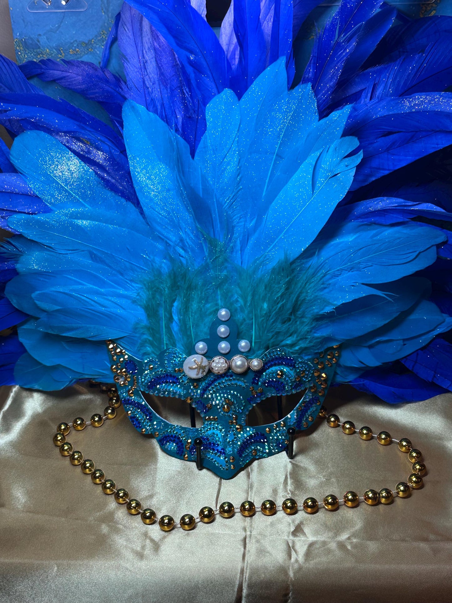 Vegas Style Mask: Beaded Feather Masquerade Mask