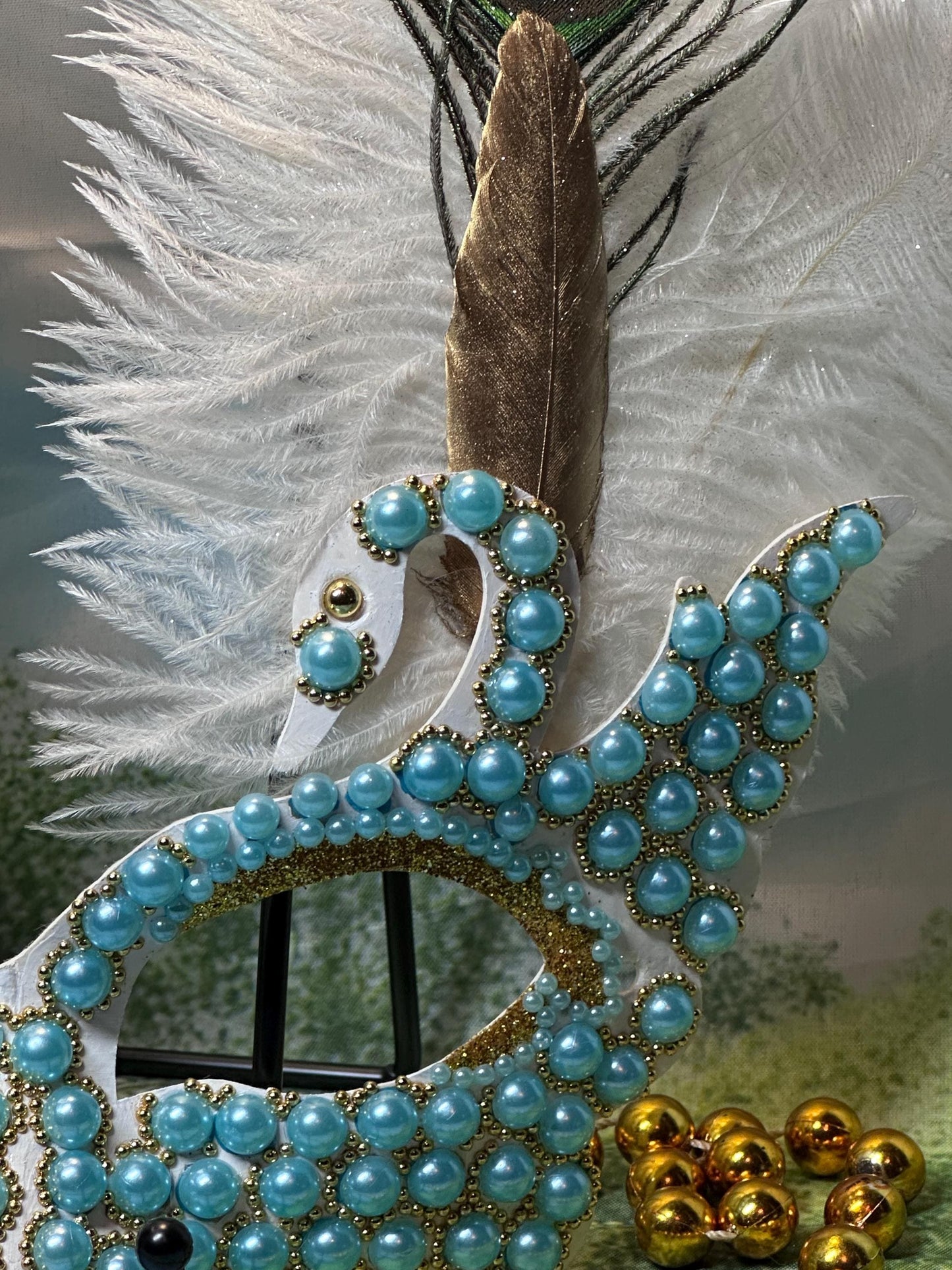 Beaded Masquerade Mask: Lakeside Tranquility