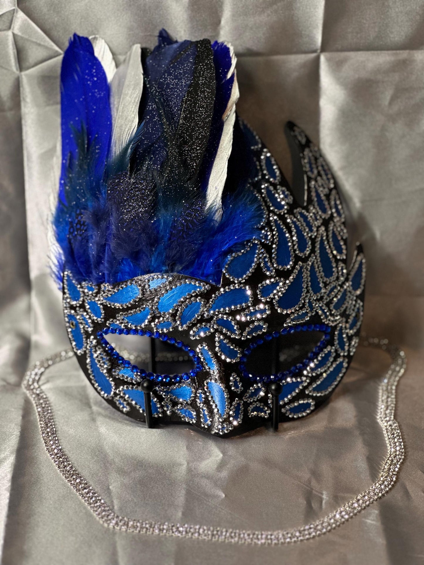 Midnight Rain Mask: Feathered Rhinestone Masquerade Mask