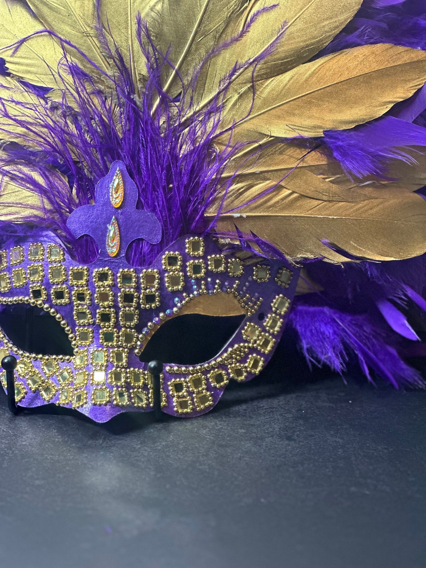 Feathered Masquerade Mask: Purple & Gold Home Decor