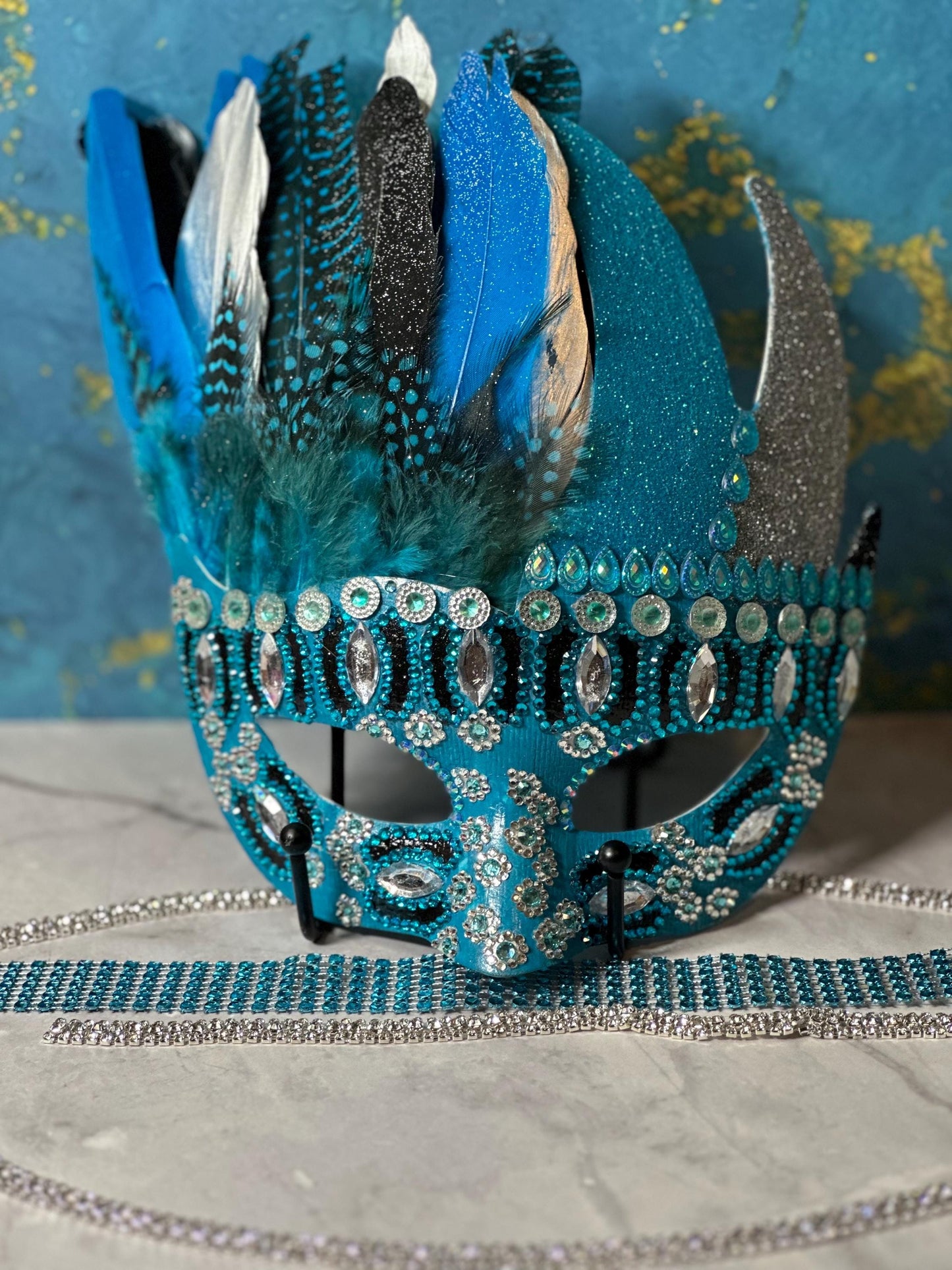 Turquoise Dynasty Feathered Mask