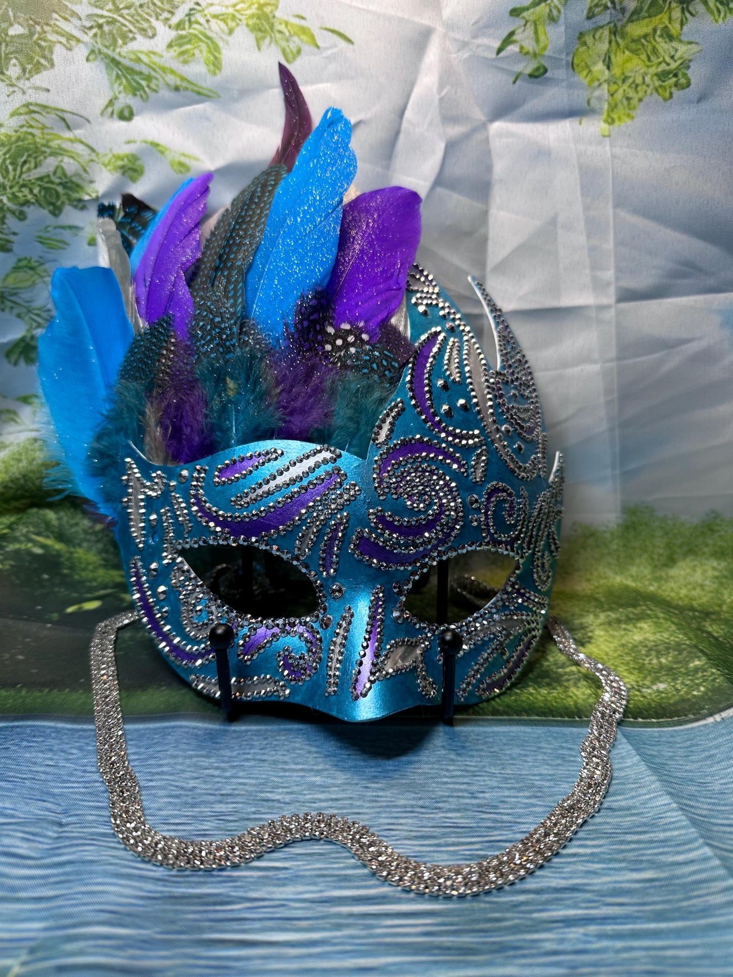 Feathered Masquerade Mask: Teal, Purple, and Silver Home Decor