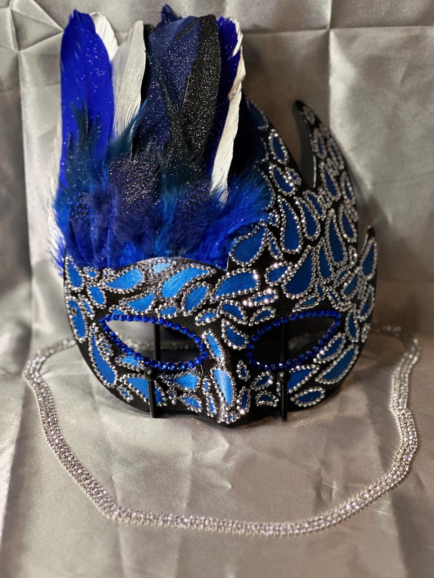 Midnight Rain Mask: Feathered Rhinestone Masquerade Mask