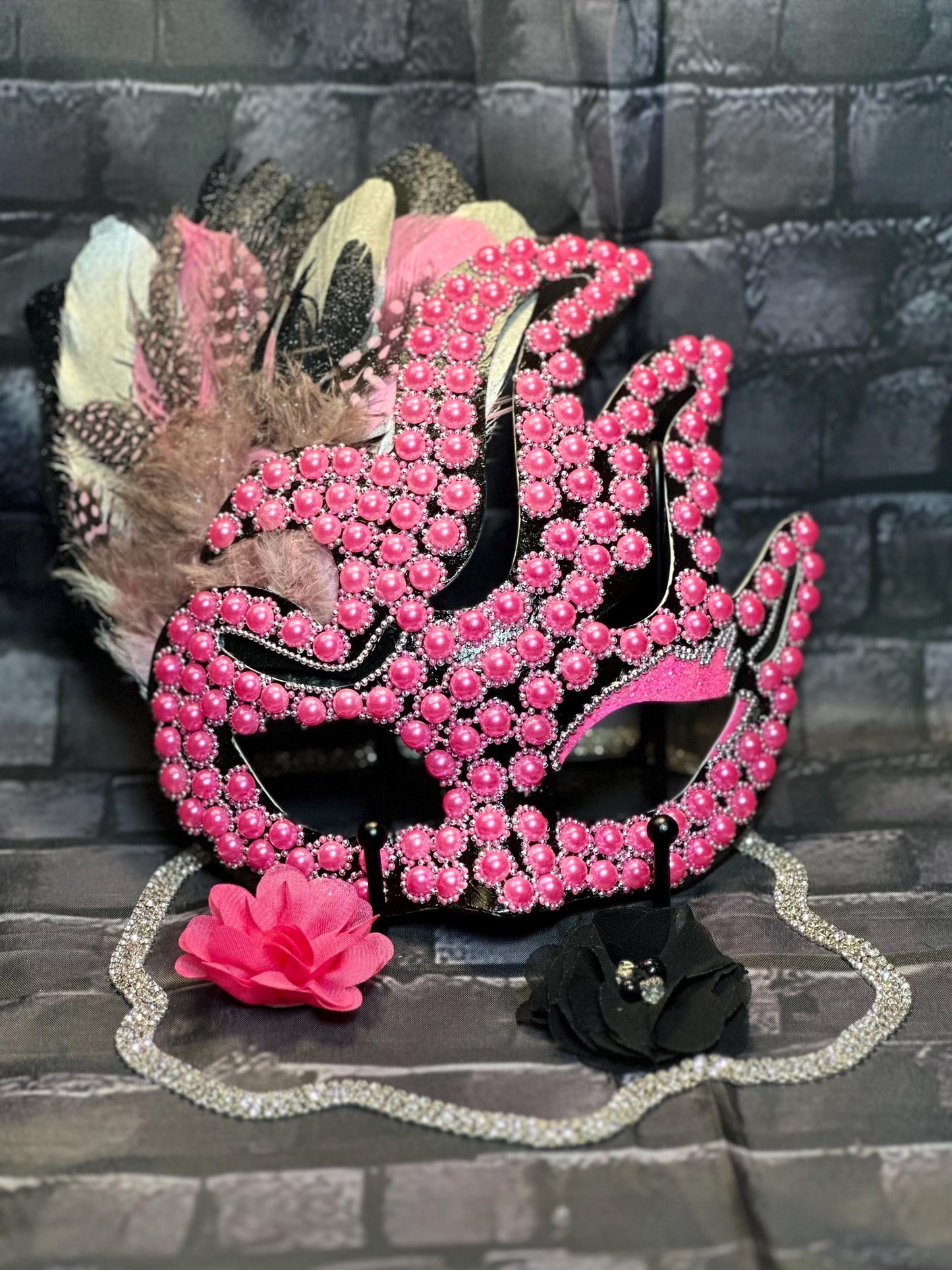 Pink Twilight Mask: Feathered Home Decor