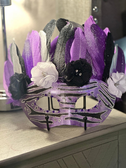 Purple Zebra Masquerade Mask: Feathered Home Decor