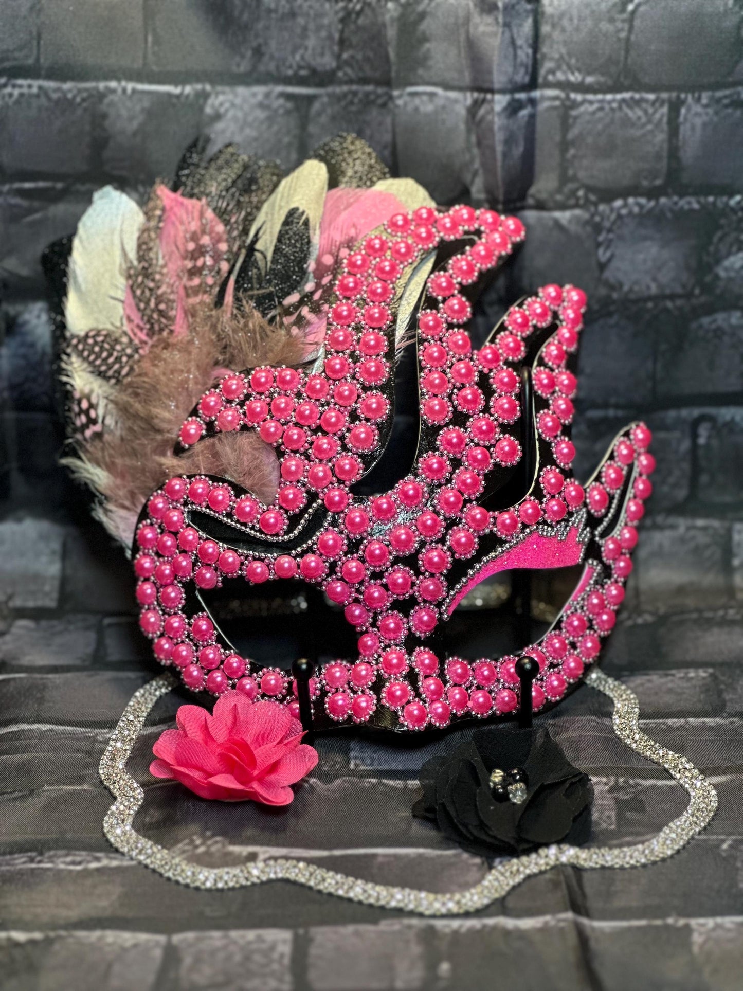 Pink Twilight Mask: Feathered Home Decor