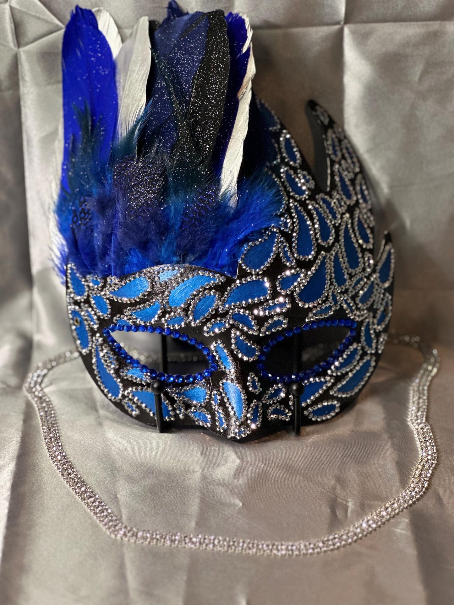 Midnight Rain Mask: Feathered Rhinestone Masquerade Mask