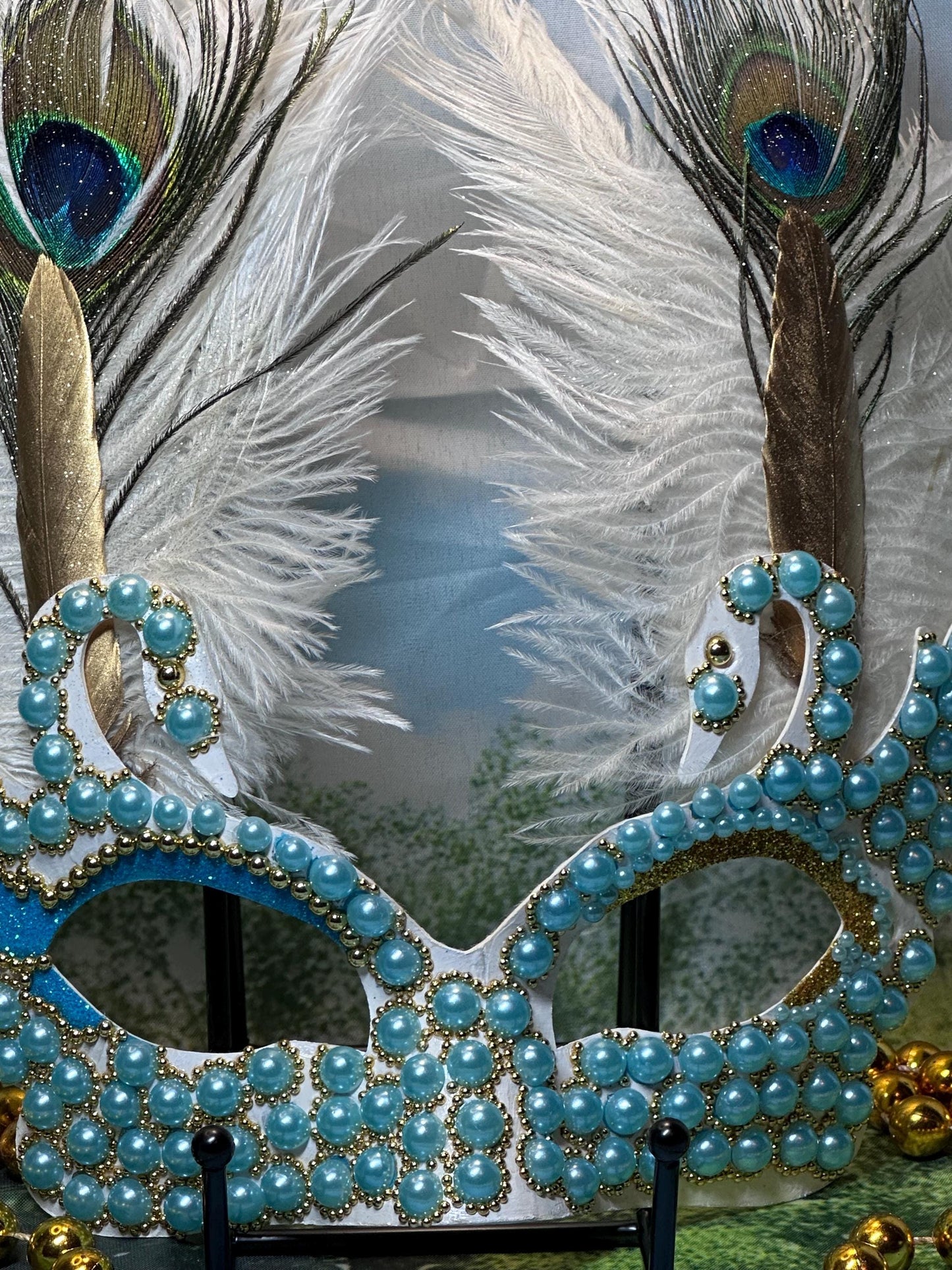 Beaded Masquerade Mask: Lakeside Tranquility