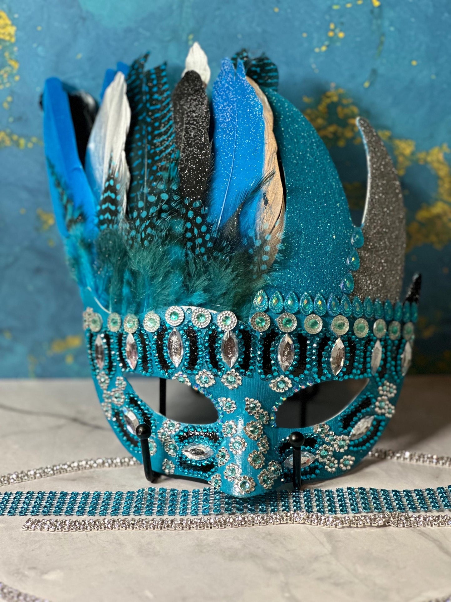 Turquoise Dynasty Feathered Mask