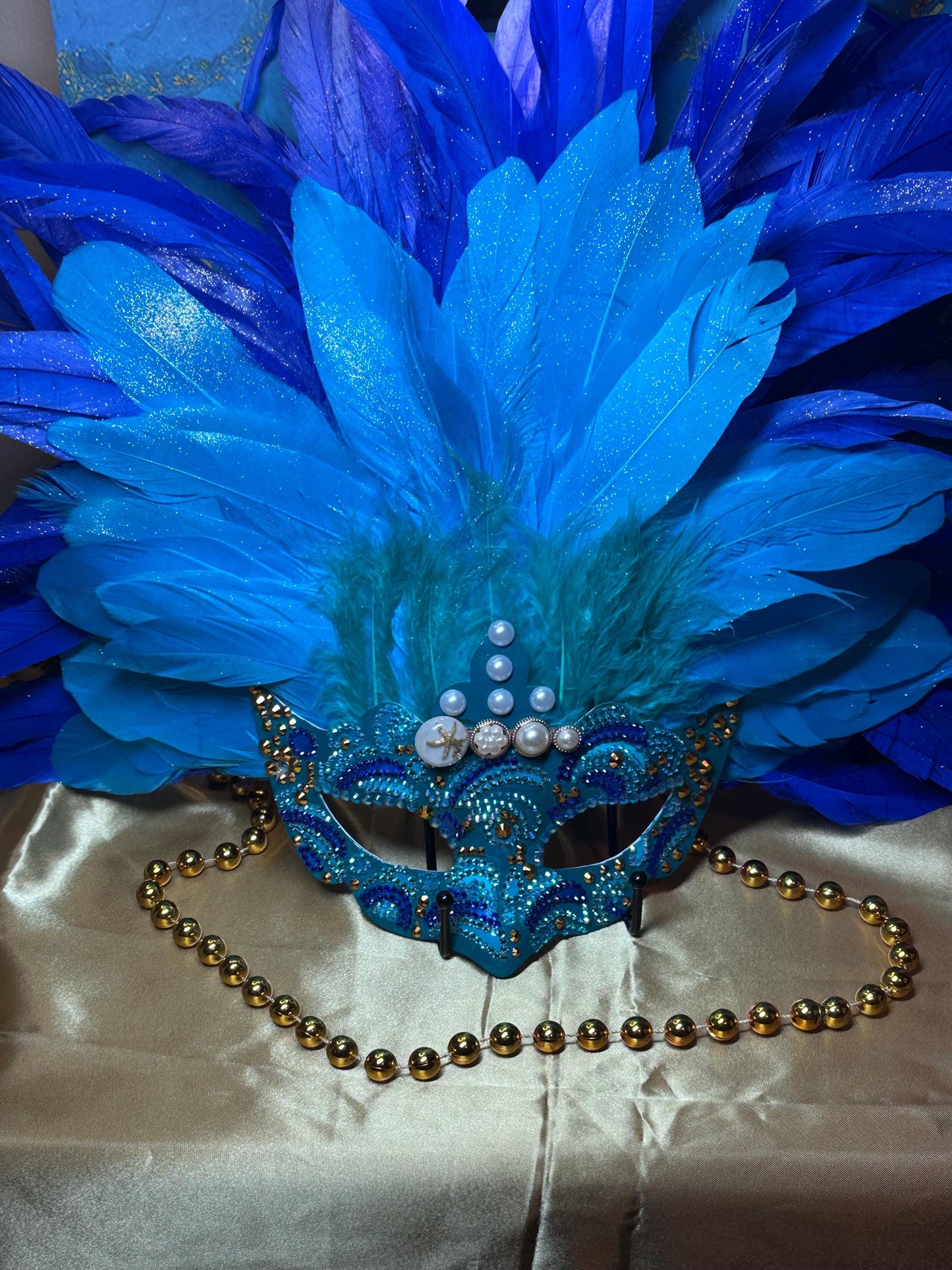 Vegas Style Mask: Beaded Feather Masquerade Mask