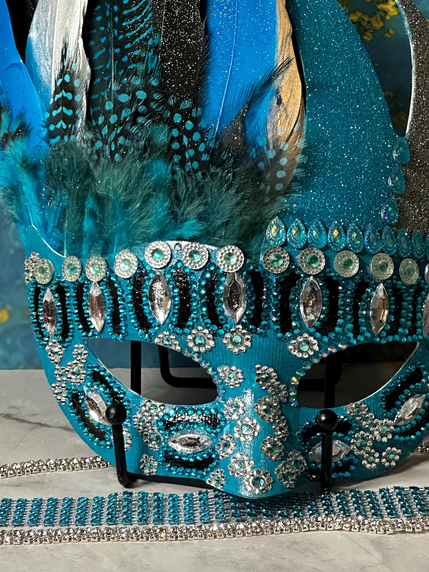 Turquoise Dynasty Feathered Mask
