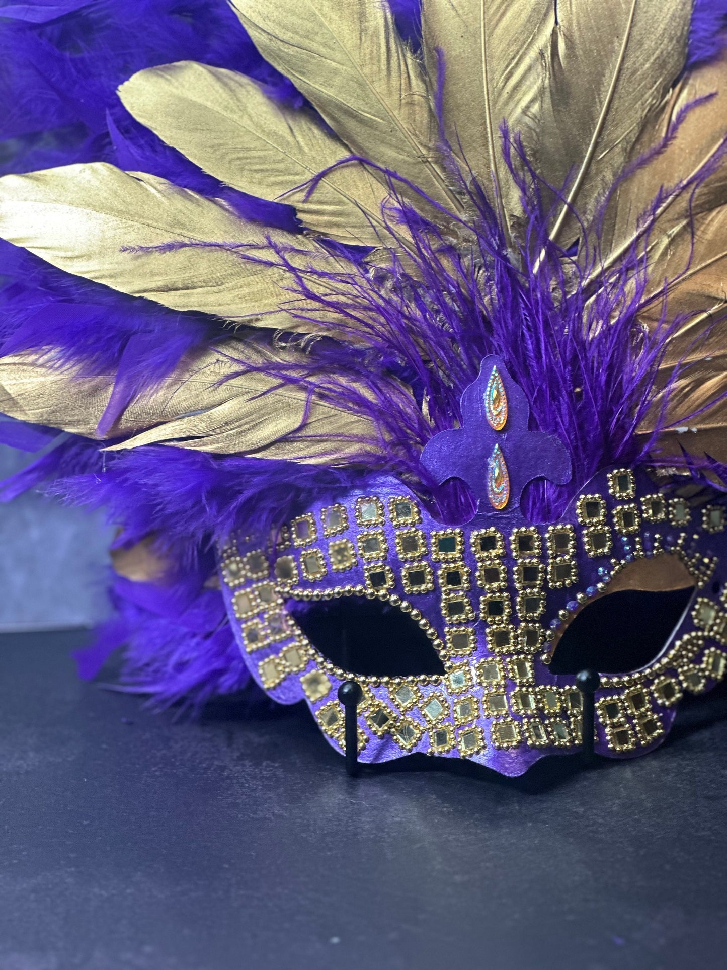 Feathered Masquerade Mask: Purple & Gold Home Decor