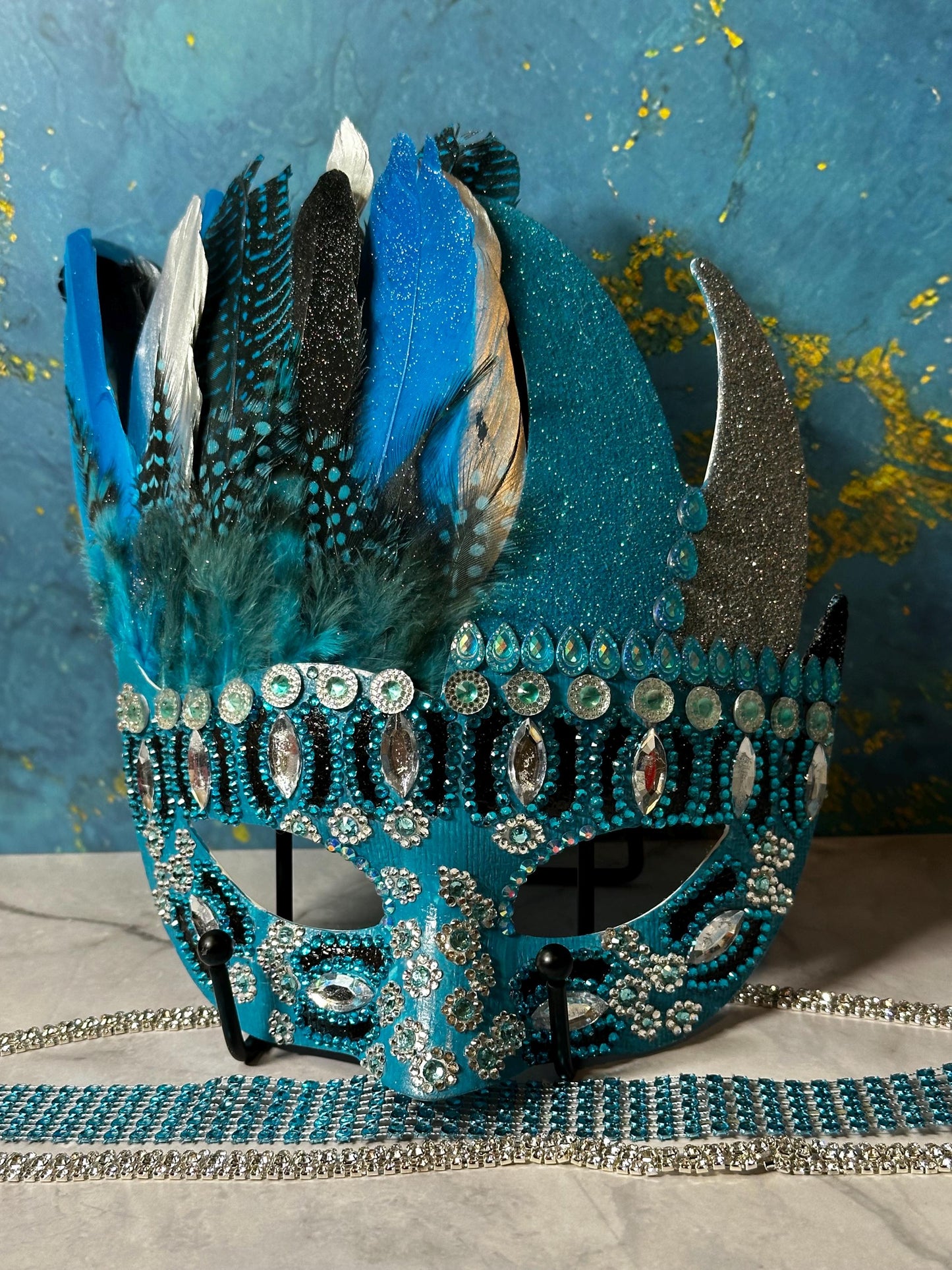 Turquoise Dynasty Feathered Mask