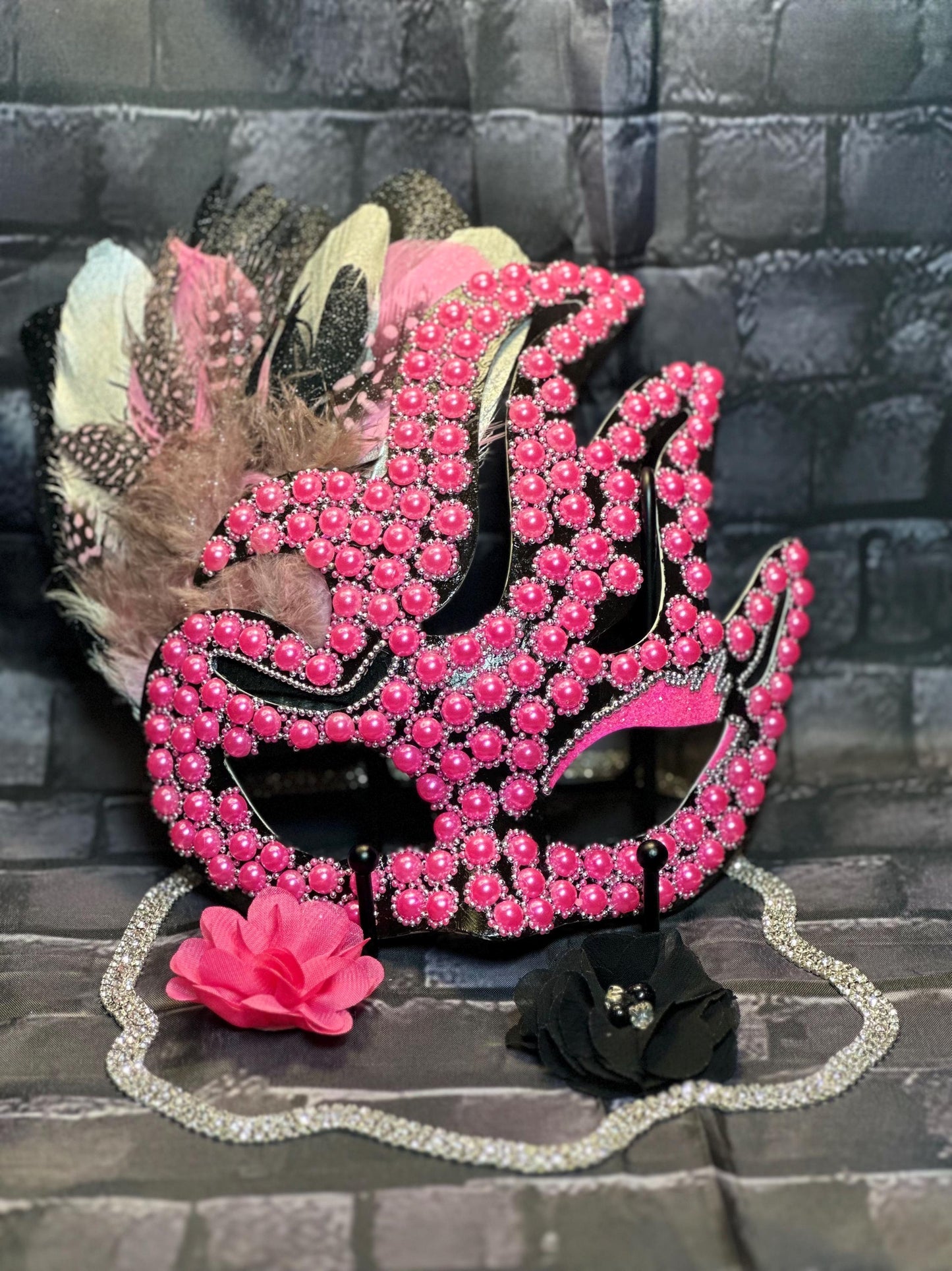 Pink Twilight Mask: Feathered Home Decor