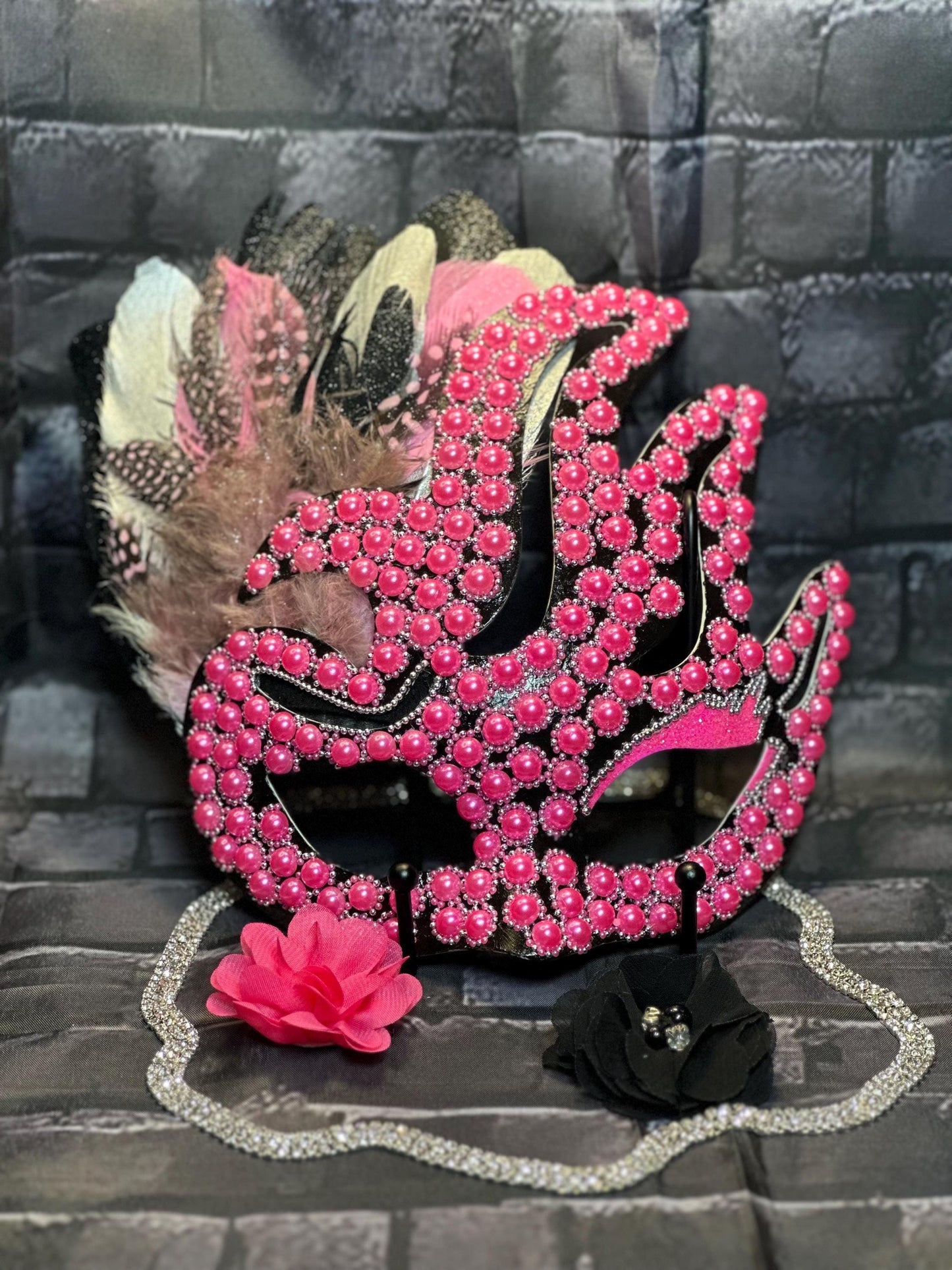 Pink Twilight Mask: Feathered Home Decor