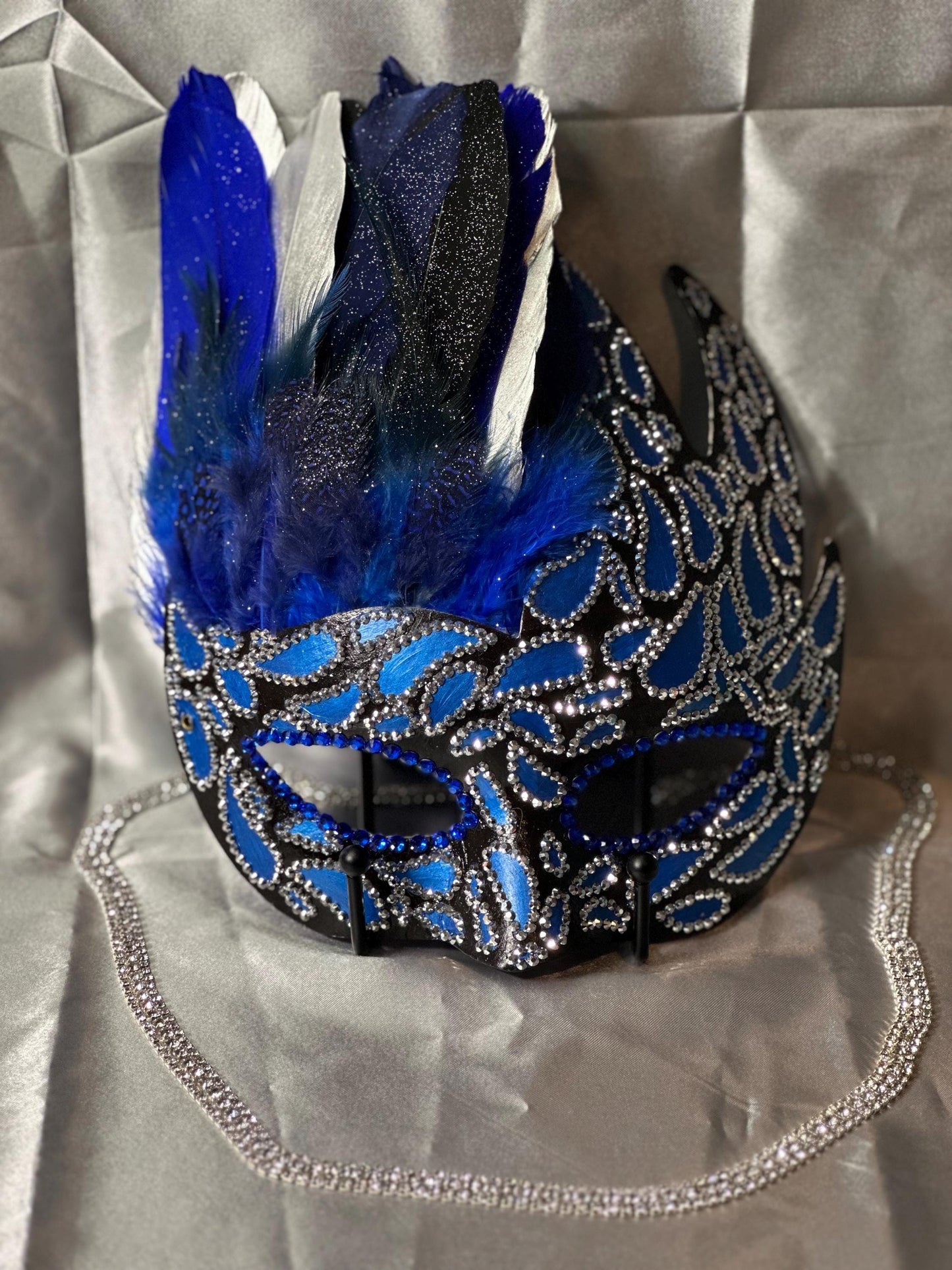 Midnight Rain Mask: Feathered Rhinestone Masquerade Mask